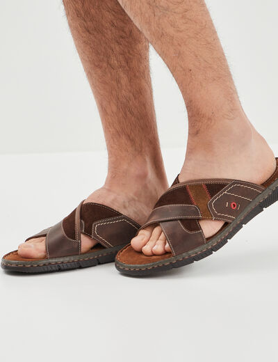 Mules en cuir marron homme