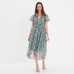 Robe longue évasée col cache-coeur vert foncé femme