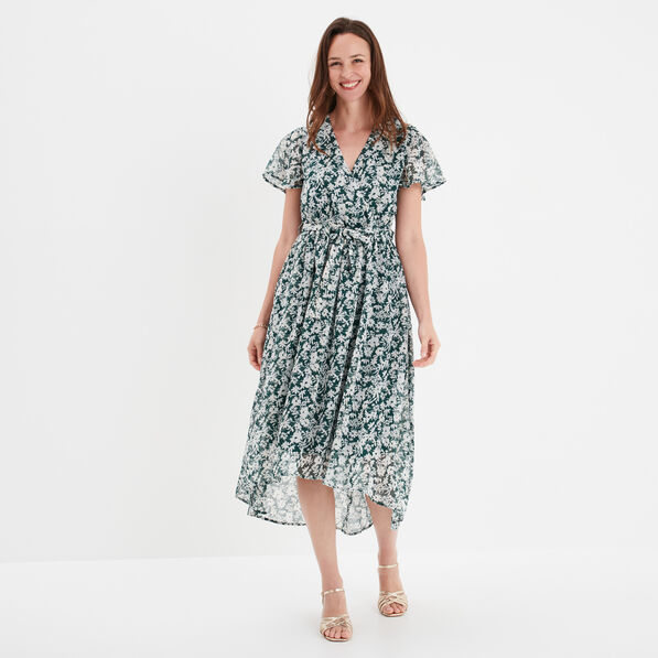 robe longue evasee col cache coeur vert fonce femme Robe longue évasée col cache-coeur vert foncé femme