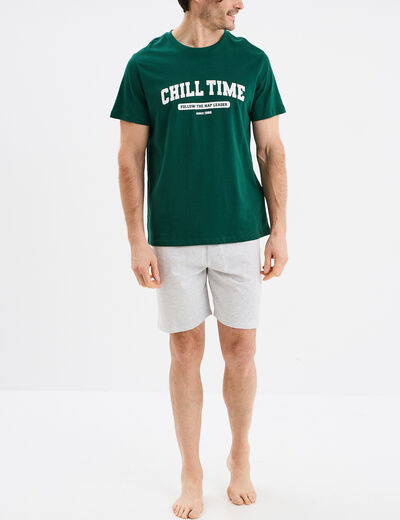 Ensemble pyjama short 2 pièces coton vert foncé homme