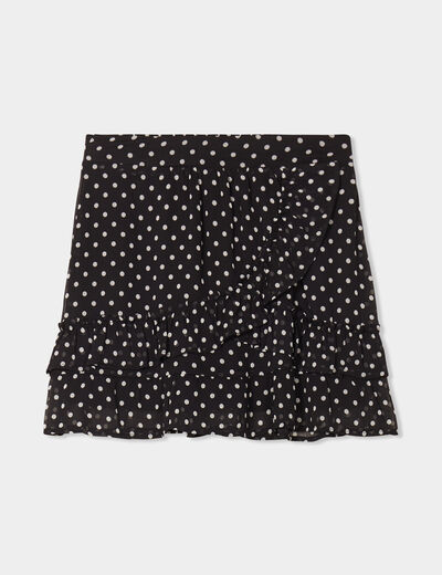 Jupe courte patineuse fluide volantée noir femme