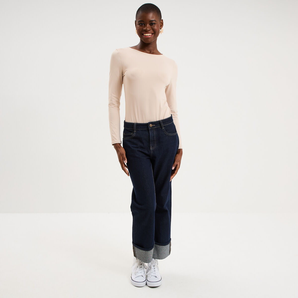 Body ajust&eacute; manches longues beige femme