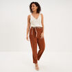 Pantalon paperbag &eacute;lastiqu&eacute; m&eacute;lange lin camel femme