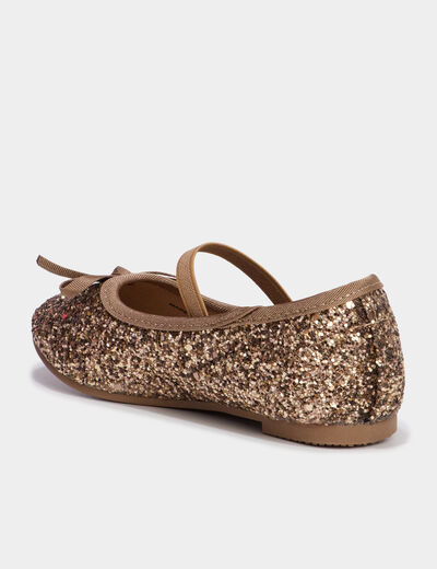 Ballerines &agrave; paillettes avec bride marron fille