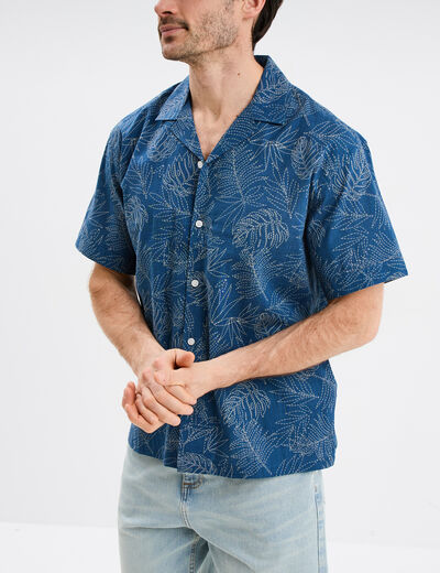 Chemise en coton manches courtes bleu pétrole homme
