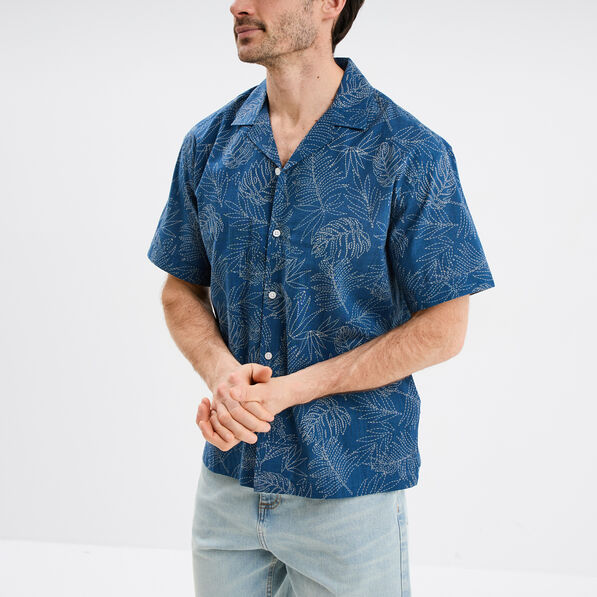 Chemise en coton manches courtes bleu pétrole homme