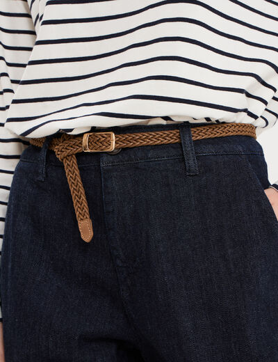 Jean chino droit avec ceinture denim brut femme