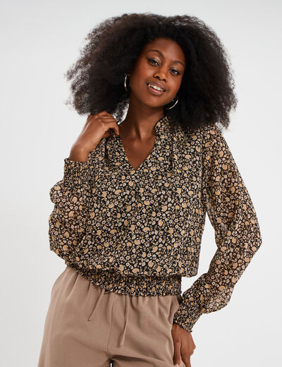 Chemisier Haut En Coton Noir Who What Wear Taille L - Manches Ballon, Occasion Très Bon état