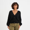 Gilet boutonné col en V noir femme