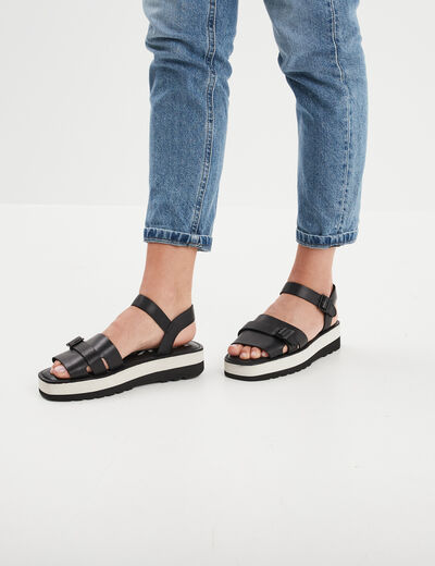 Sandales plateformes en cuir Kickers noir femme