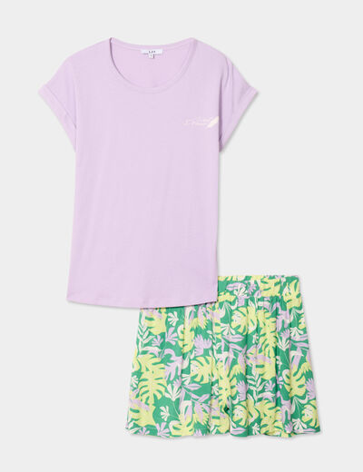 Ensemble pyjama short et t-shirt vert femme