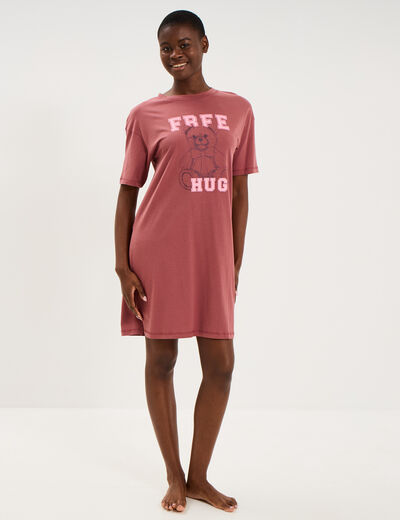 Chemise de nuit courte coton rose framboise femme