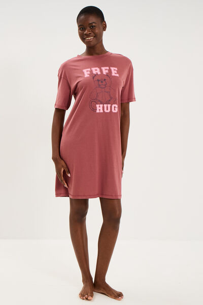 Chemise de nuit courte coton rose framboise femme