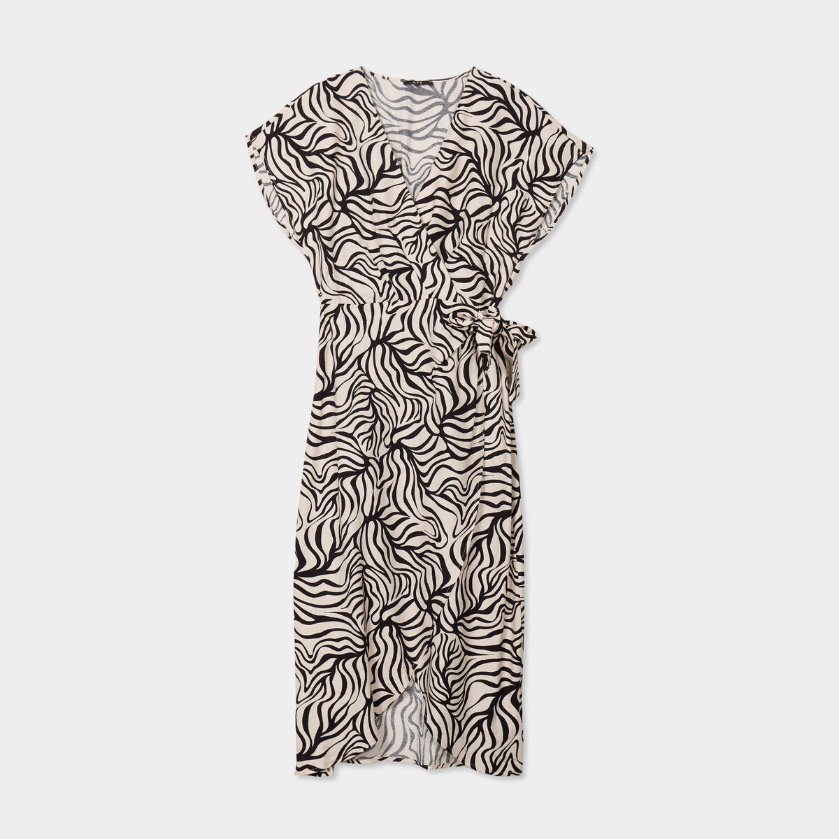 Robe portefeuille longue manches courtes ecru femme