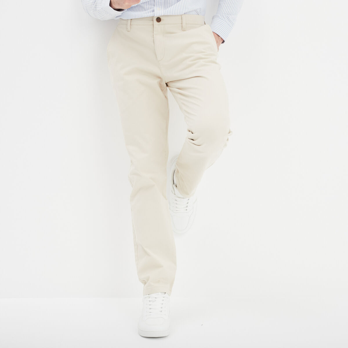 Pantalon chino droit stretch retroussé beige homme
