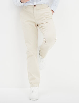 Pantalon chino droit stretch retroussé beige homme