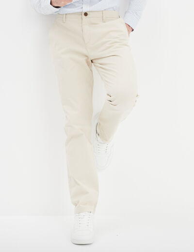 Pantalon chino droit stretch retroussé beige homme