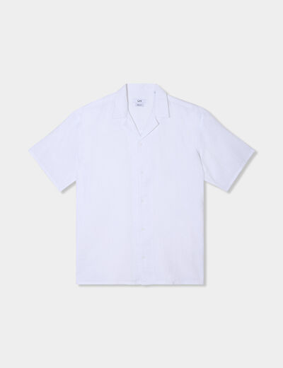 Chemise manches courtes mélange lin blanc homme
