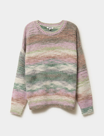 Pull col rond manches longues multicolore femme