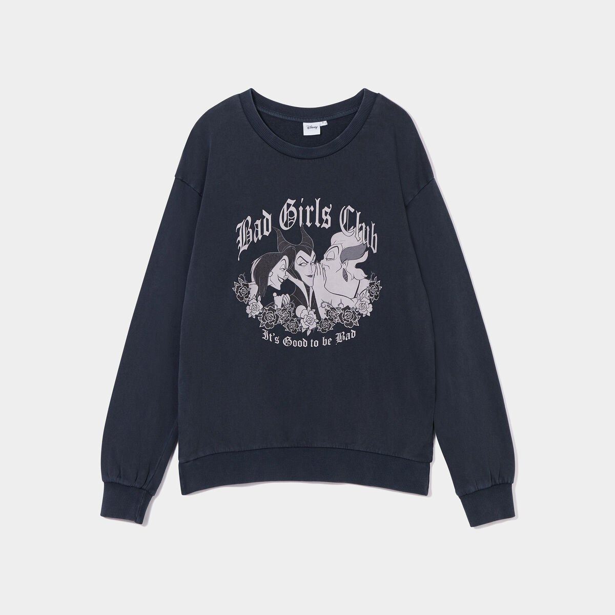 Sweat col rond coton Vilaines Disney noir femme