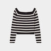 Pull côtelé col carré tricotage en côte noir femme