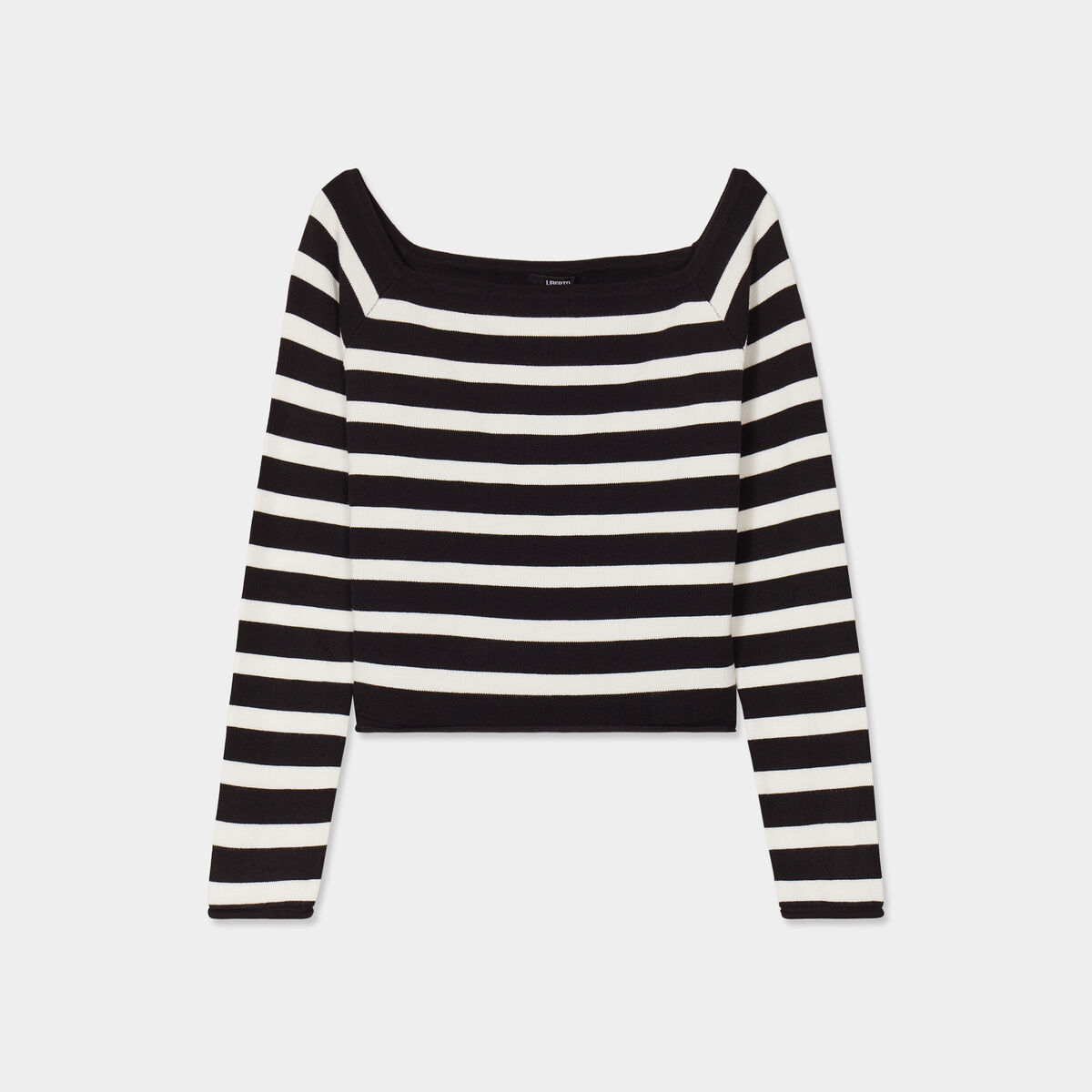 Pull côtelé col carré tricotage en côte noir femme