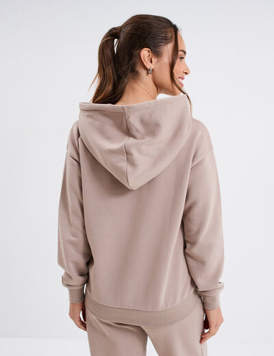 Sweat hoodie molleton à capuche beige femme