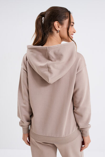 Sweat hoodie molleton &agrave; capuche beige femme