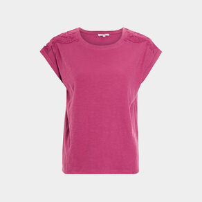 T-shirt manches courtes effet macramé violet femme