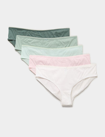 Lot 5 culottes taille &eacute;lastiqu&eacute;e coton vert femme grande taille