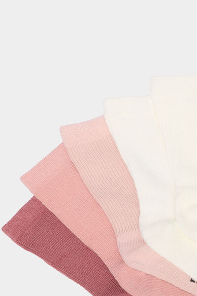 Lot 5 paires chaussettes c&ocirc;tel&eacute;es rose b&eacute;b&eacute;