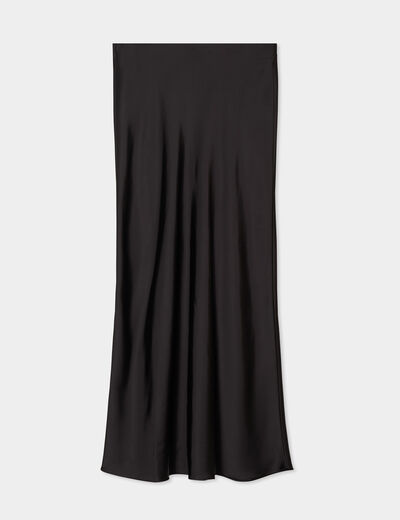 Jupe effet satin midi évasée noir femme