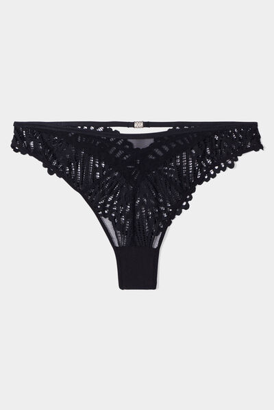 Tanga high leg en dentelle noir femme