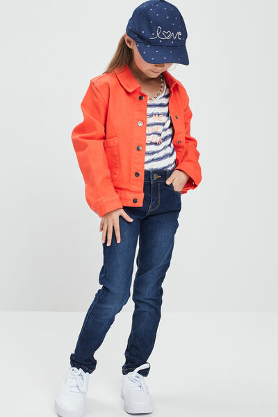 Veste droite boutonnée rouge corail fille