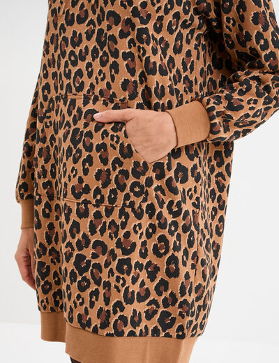Robe sweat &agrave; capuche camel femme