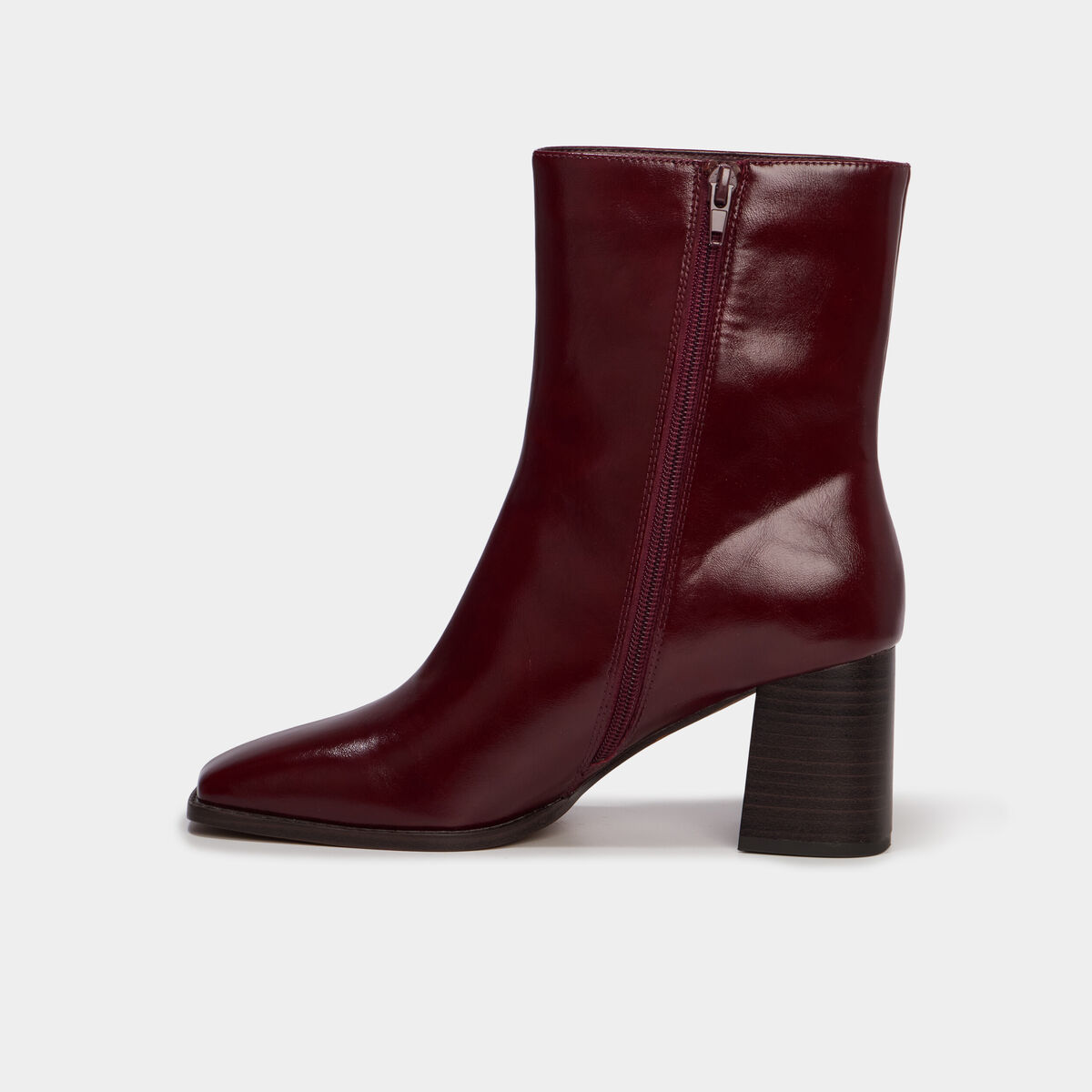 Bottines &agrave; talon bloc bout carr&eacute; bordeaux femme