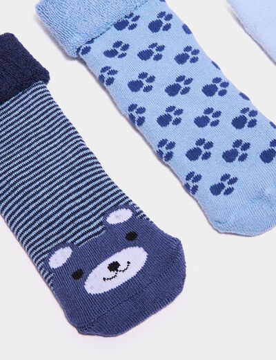 Lot 3 paires chaussettes d'intérieur bleu bébé garçon