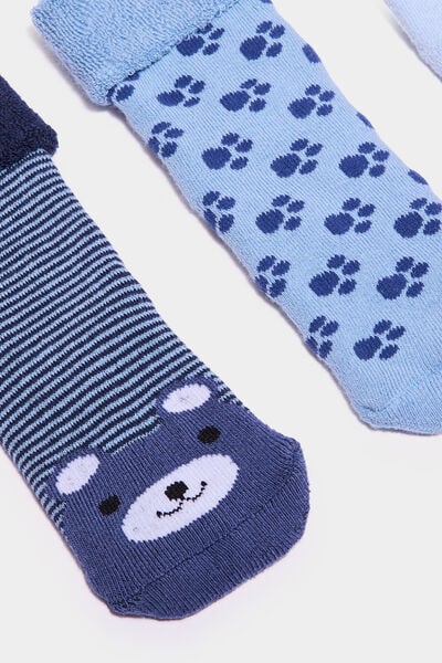 Lot 3 paires chaussettes d'int&eacute;rieur bleu b&eacute;b&eacute; gar&ccedil;on