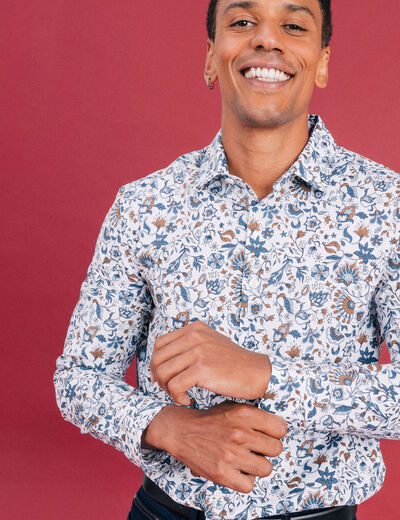 Chemise ajustée col français blanc homme