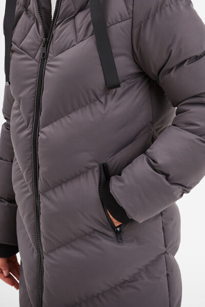 Doudoune longue à capuche gris foncé femme