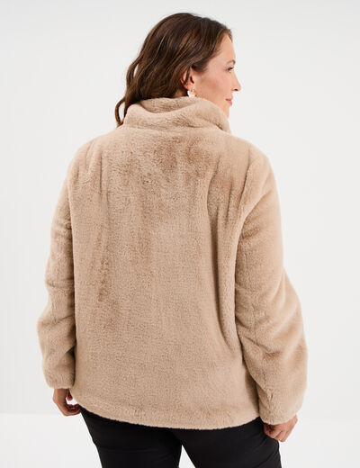Manteau fausse fourrure col montant beige femme grande taille