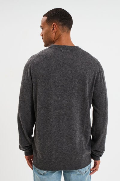 Pull col rond manches longues gris fonc&eacute; homme