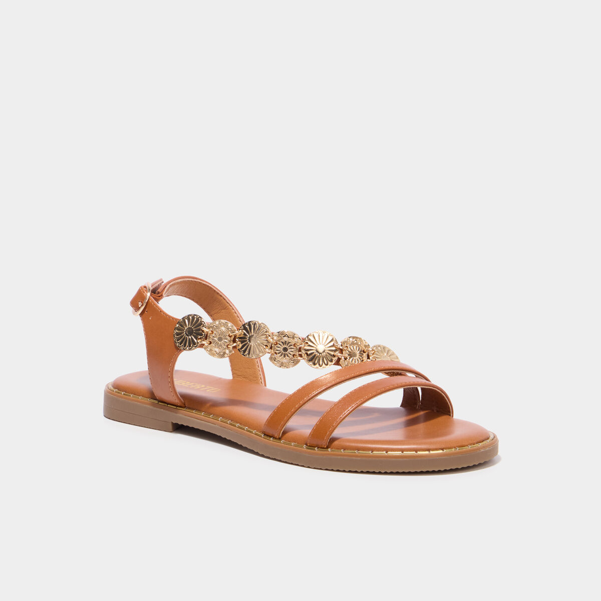 Sandales avec d&eacute;tails bijoux marron femme