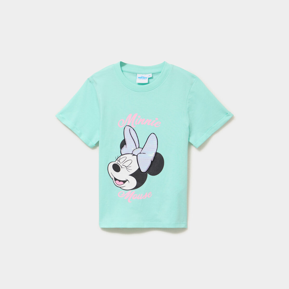 T-shirt coton manches courtes Minnie vert clair fille