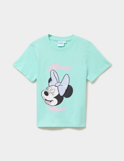 T-shirt coton manches courtes Minnie vert clair fille