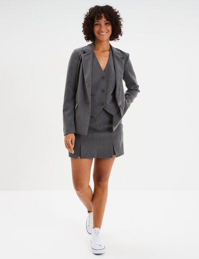 Jupe-short courte droite zippée gris foncé femme