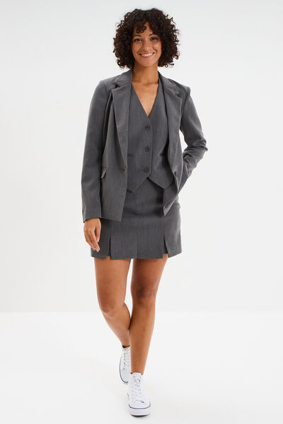 Jupe-short courte droite zipp&eacute;e gris fonc&eacute; femme