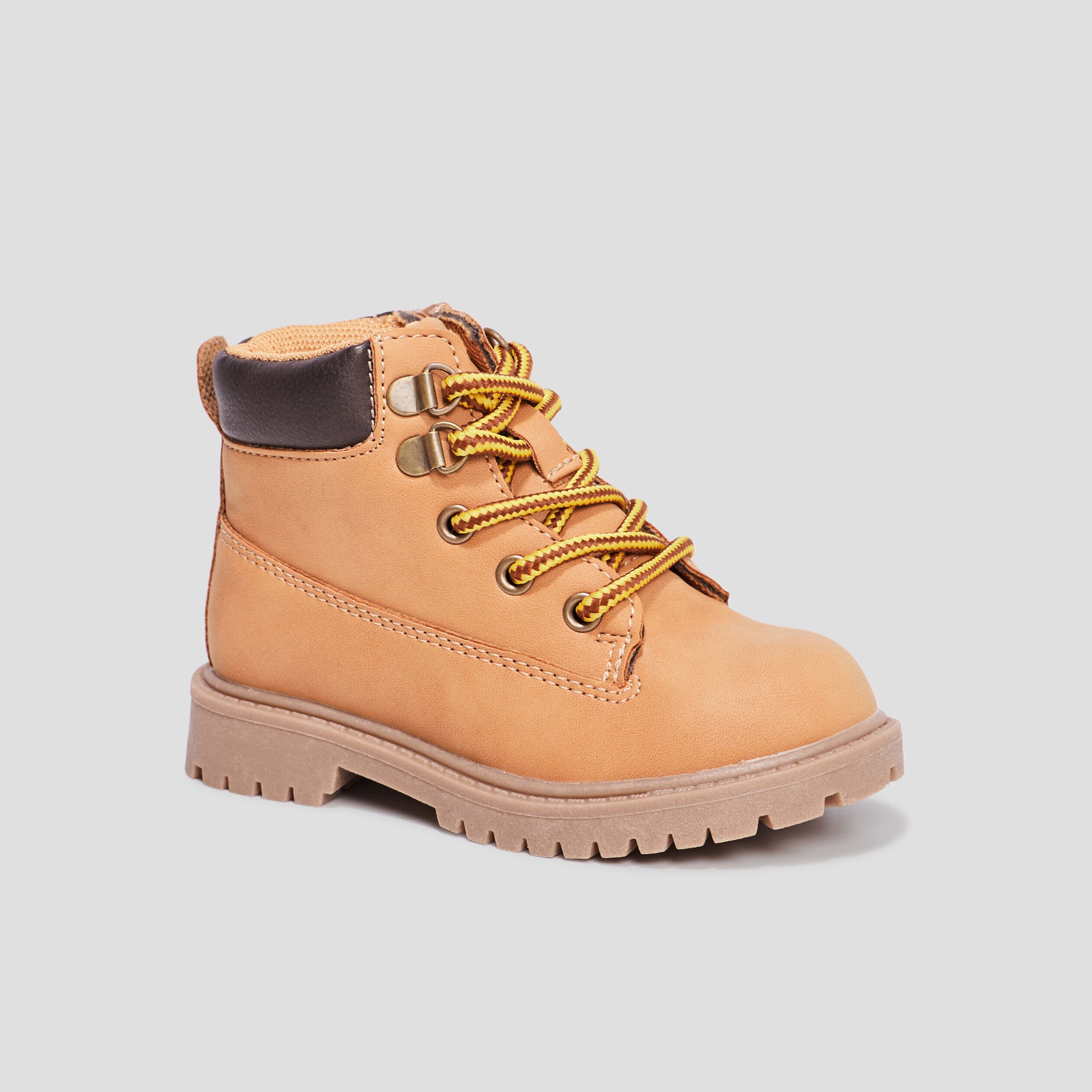 Boots crantées zippées à lacets Bali jaune bébé garçon TRAPPEUR