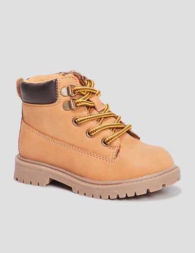 Boots crantées zippées à lacets Bali jaune bébé garçon