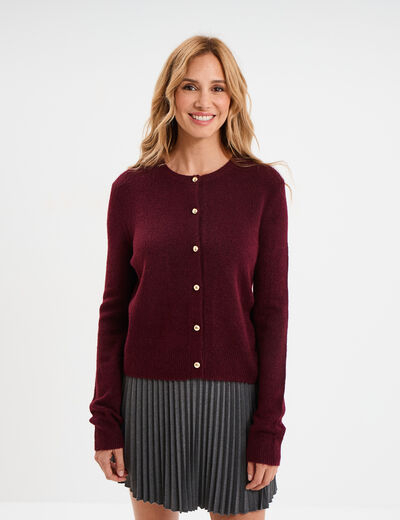 Gilet col rond manches longues bordeaux femme